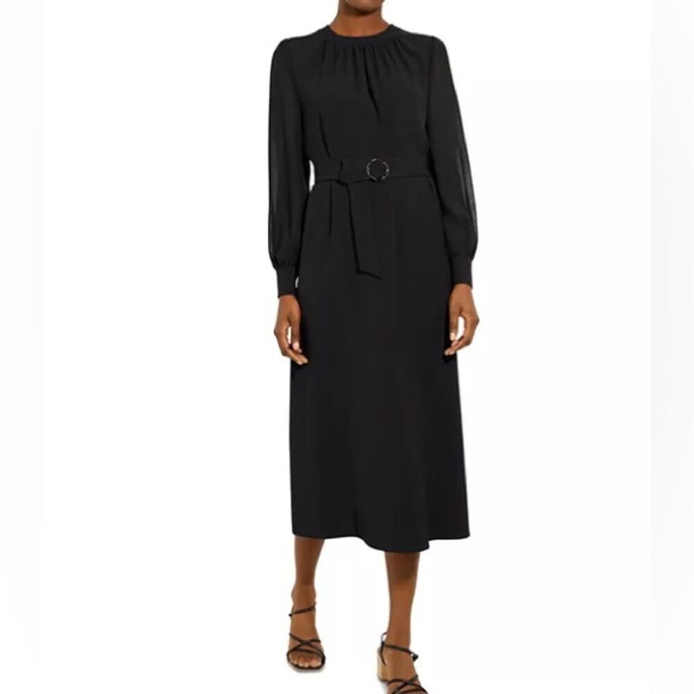 Misook Belted Crepe Midi Dress Black Women’s Sz M